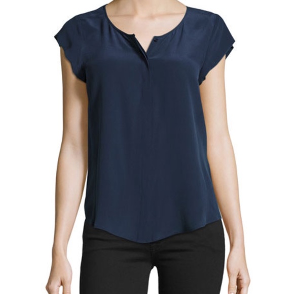 Joie Iva Cap-Sleeve Silk Blouse, Navy - Picture 11 of 11